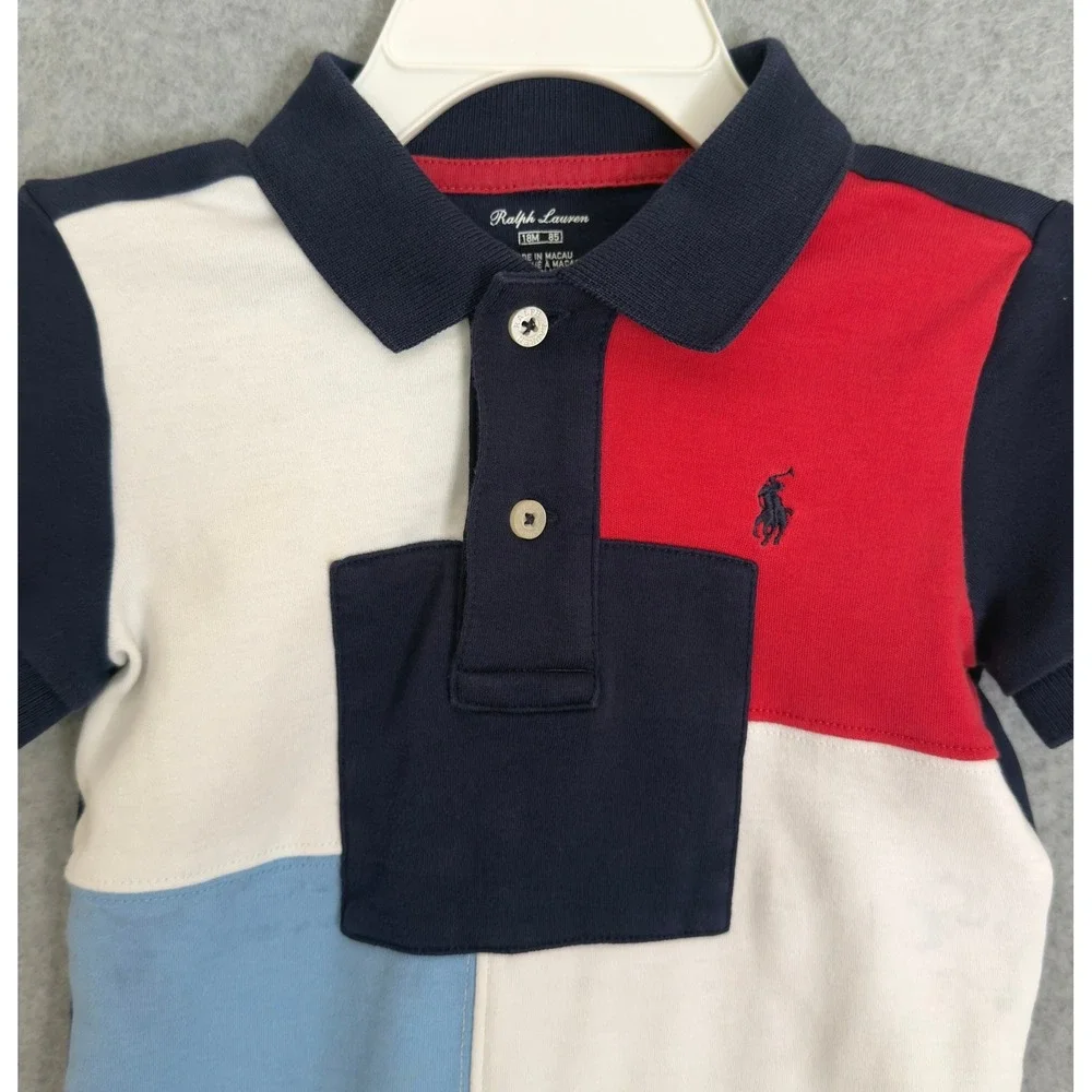 Ralph Lauren Polo Romper Kids 18M Multicolor Colorblock Short Sleeve Pony Logo